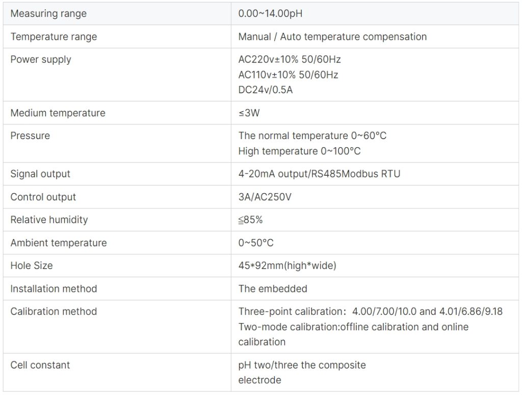 PH-510 PH controller ORP Meter Spec